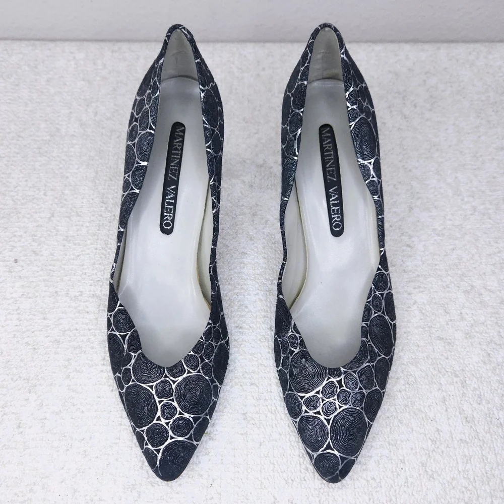 Vintage Martinez Valero Kitten Heel Pumps US 9 Metallic Leather Slip-On Heels